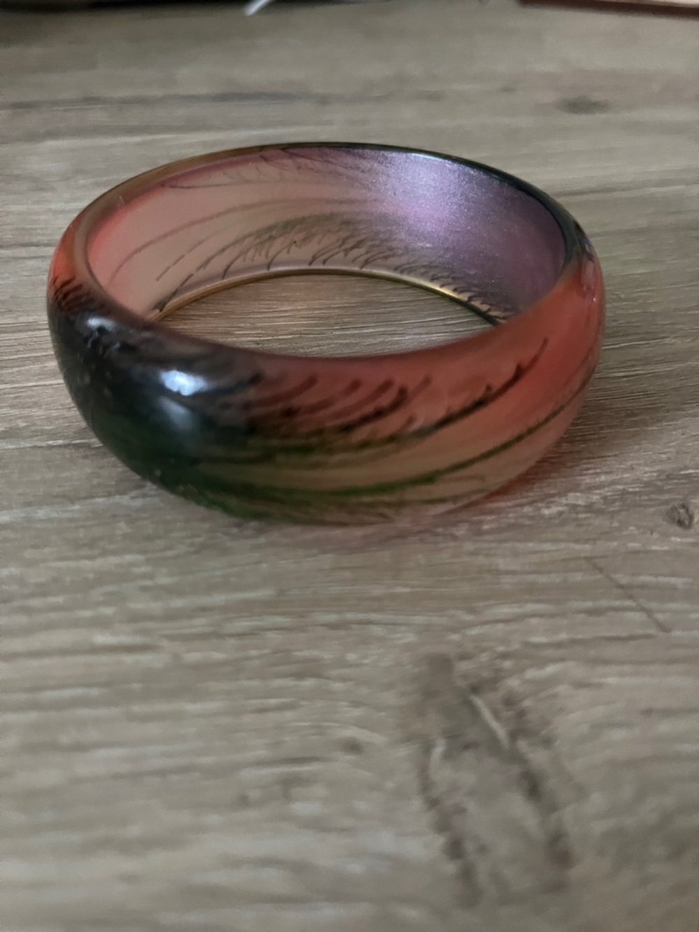 Translucent Marbled Resin Bangle in Pink & Green